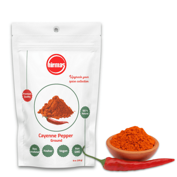 Hirmas Cayenne Pepper Powder -8 Oz Resealable Bag | Pure Hot Chili Powder with 80,000 SHU Heat Units| Additive Free |Non-GMO