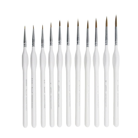 Hiroekza 11 PCS MINIATURE DETAIL PAINT BRUSH SET for Watercolor Gouache Acrylic - Fine Three Sided Line Marker, Natural Wood Handle, Protective Caps - Art Painting, Miniature Models, Details