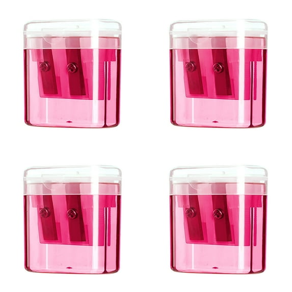Hiroekza 4pcs Double Hole Pencil Sharpener With Cover, Carbon Steel Blade, Oval Manual Sharpener for, Teachers, Artists - Office Supplies Pink