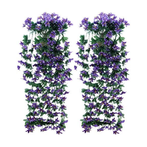 Hiroekza 2-Pack Artificial Hanging Flowers Garland Lily Vine Faux Flower Wall Hanging Basket Indoor Outdoor Decorative Flowers for Wedding Home Garden Party Decor Purple