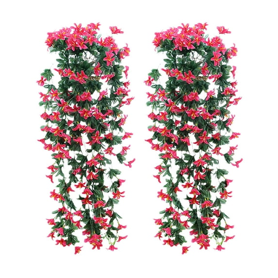 Hiroekza 2-Pack Artificial Hanging Flowers Garland Lily Vine Faux Flower Wall Hanging Basket Indoor Outdoor Decorative Flowers for Wedding Home Garden Party Decor Red