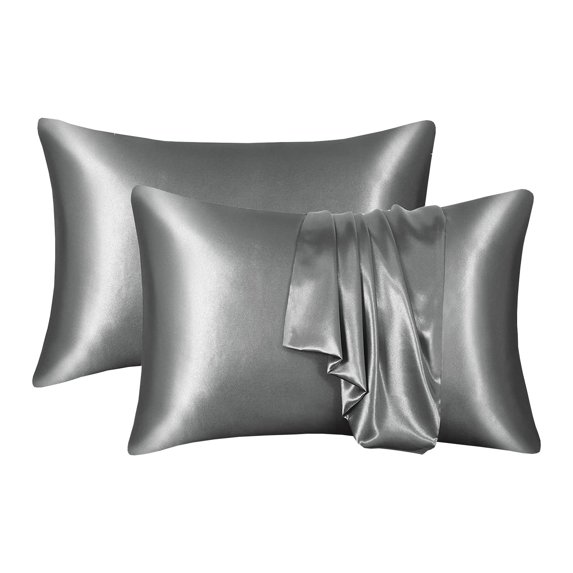 Hiroekza 2-Pack Premium Emulation Silk Satin Pillowcases - Beauty & Hair Care, Comfortable & Breathable, Anti-Pilling (Multiple Colors) Gray