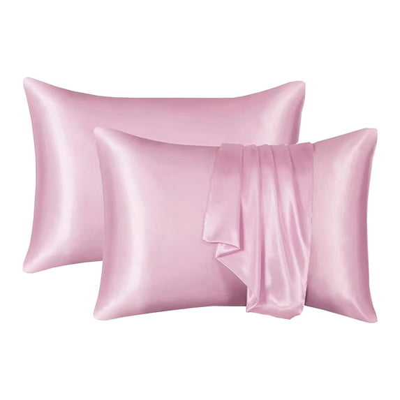 Hiroekza 2-Pack Premium Emulation Silk Satin Pillowcases - Beauty & Hair Care, Comfortable & Breathable, Anti-Pilling (Multiple Colors) Pink