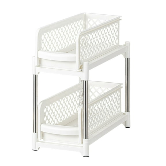 Hiroekza 2 Tier Sliding Shelves Storage Organizer Under Sink Cabinet Drawer Shelf for Bathroom Kitchen Pantry - Plastic Pull Out Baskets Easy Assembly White
