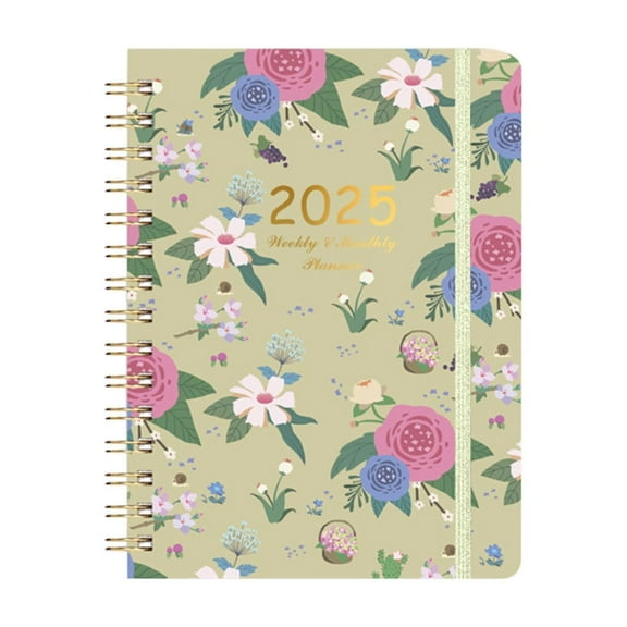 Hiroekza 2025 Personalized Weekly Monthly Planner Flower Schedule English Diary A5 Hardcover Notebook 21.5cm x 15.5cm for Business Planning and Daily Organization