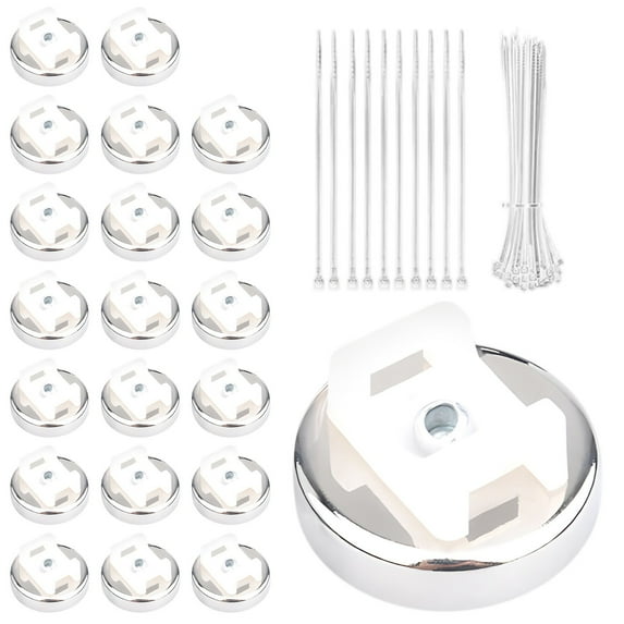 Hiroekza 20PCS Magnetic Cable Zip Ties Mount Kit - Magnetic Wires & Cables Holder Organizer - Cable Ties Management Base Electrical Supplies for Wire Silver