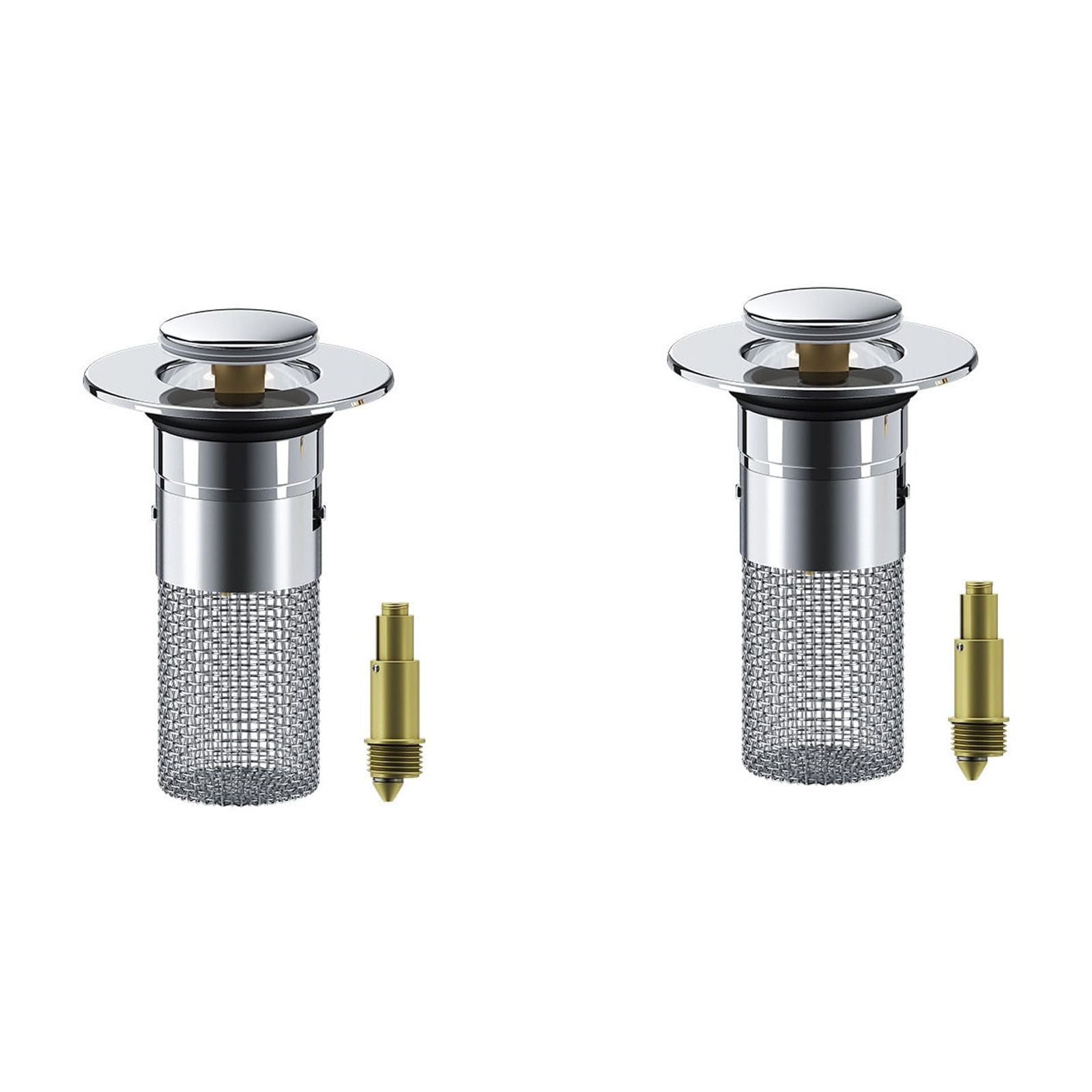 2-Pack Bathroom Sink Stopper With Hair Catcher – Pop-Up Drain Strainer, Stainless Steel Basket, Fits 1.1-1.45 Inch Holes