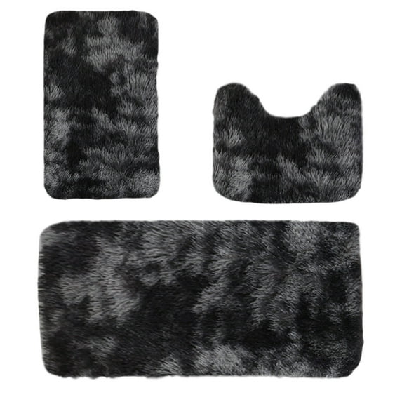 Hiroekza 3-Pieces Mixed Color Bath Mats Set Winter Bathroom Rugs Toilet Mats Soft Water Absorption Non Slip Thick Washable Easy To Dry Dark Black