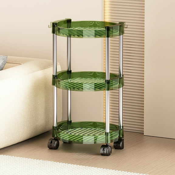 Hiroekza 3-Tier Plastic Rolling Utility Cart with Handle, Multi-functional Storage Trolley for Office, Living Room, Kitchen, Movable Storage Organizer Shelf Trolley with Wheels Green