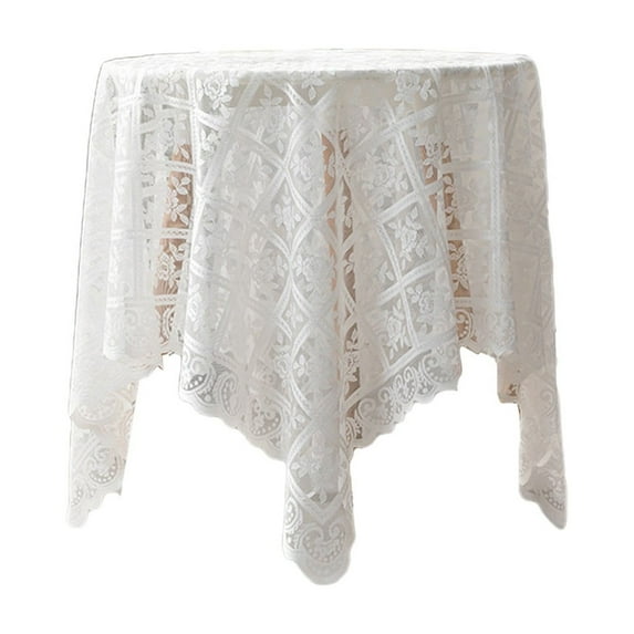 Hiroekza 35" Elegant Tablecloth for Round Coffee Table - Washable Lace Table Cloth for Wedding/Party/Banquet - Linen Textured Farmhouse Table Cover White
