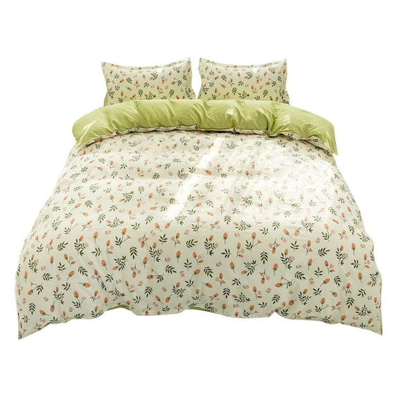 Hiroekza 4-Piece Twin Size Bed Sheet Set, Soft & Stylish Dormitory Bedding Set - Breathable Polyester, Fresh Green Patterns Green