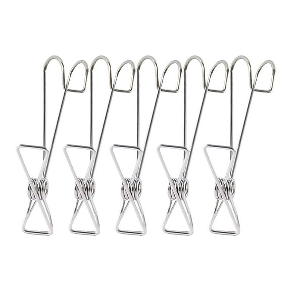 Hiroekza 5-Pack Heavy Duty Stainless Steel Windproof Clips Perfect for Laundry, Socks, and More! Silver
