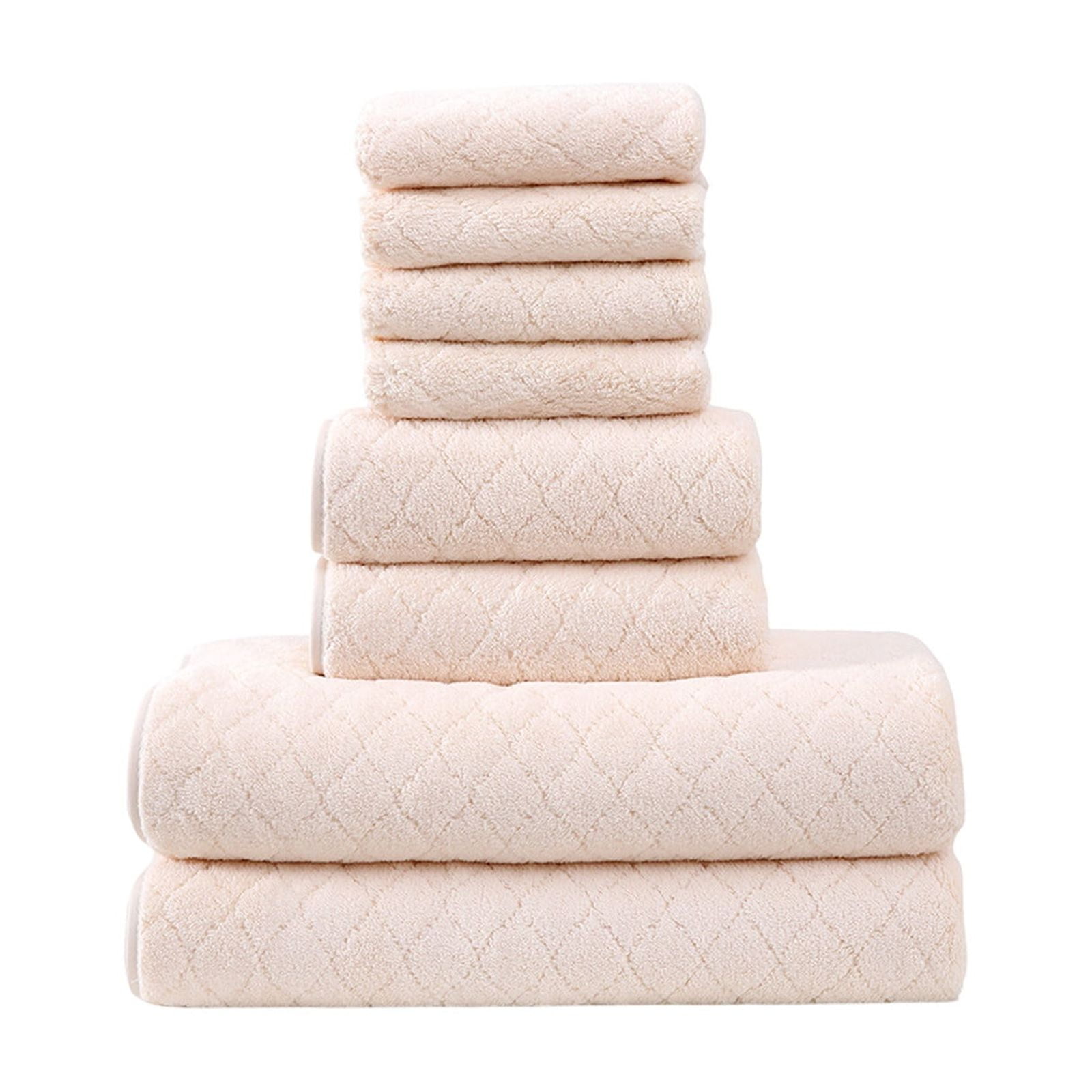 Hiroekza 8-Piece Coral Fleece Bath Towels Set for Bathroom 100% Cotton Towel Set Includes 2 Bath Towels 2 Hand Towels 4 Washcloths for Shower, Spa, Hotel & Home Bathroom Essentials Beige