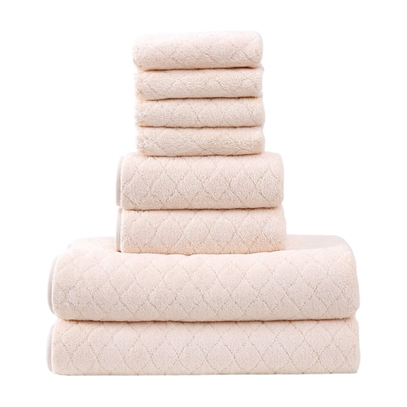 Hiroekza 8-Piece Coral Fleece Bath Towels Set for Bathroom 100% Cotton Towel Set Includes 2 Bath Towels 2 Hand Towels 4 Washcloths for Shower, Spa, Hotel & Home Bathroom Essentials Beige