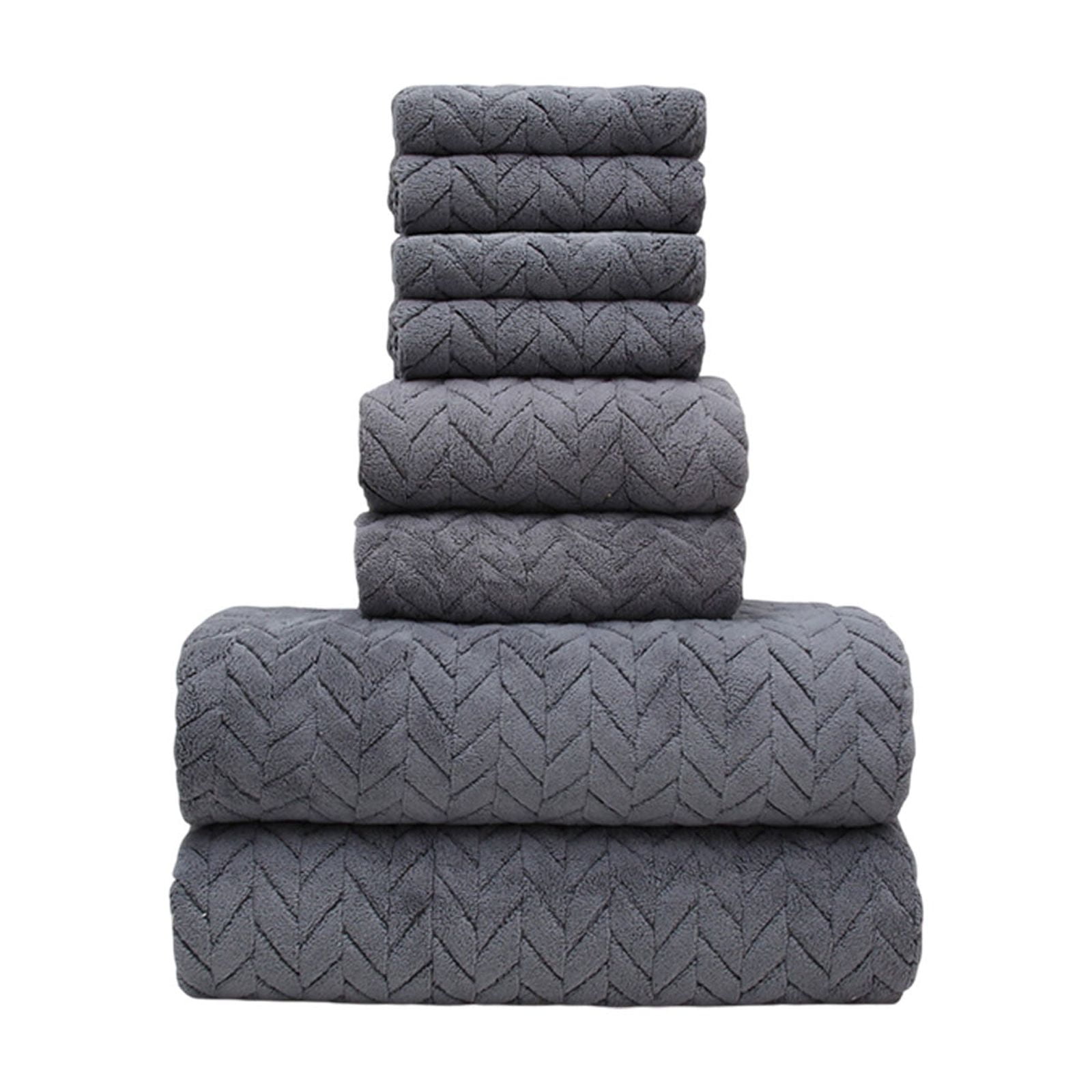 Hiroekza 8-Piece Coral Fleece Bath Towels Set for Bathroom 100% Cotton Towel Set Includes 2 Bath Towels 2 Hand Towels 4 Washcloths for Shower, Spa, Hotel & Home Bathroom Essentials Black