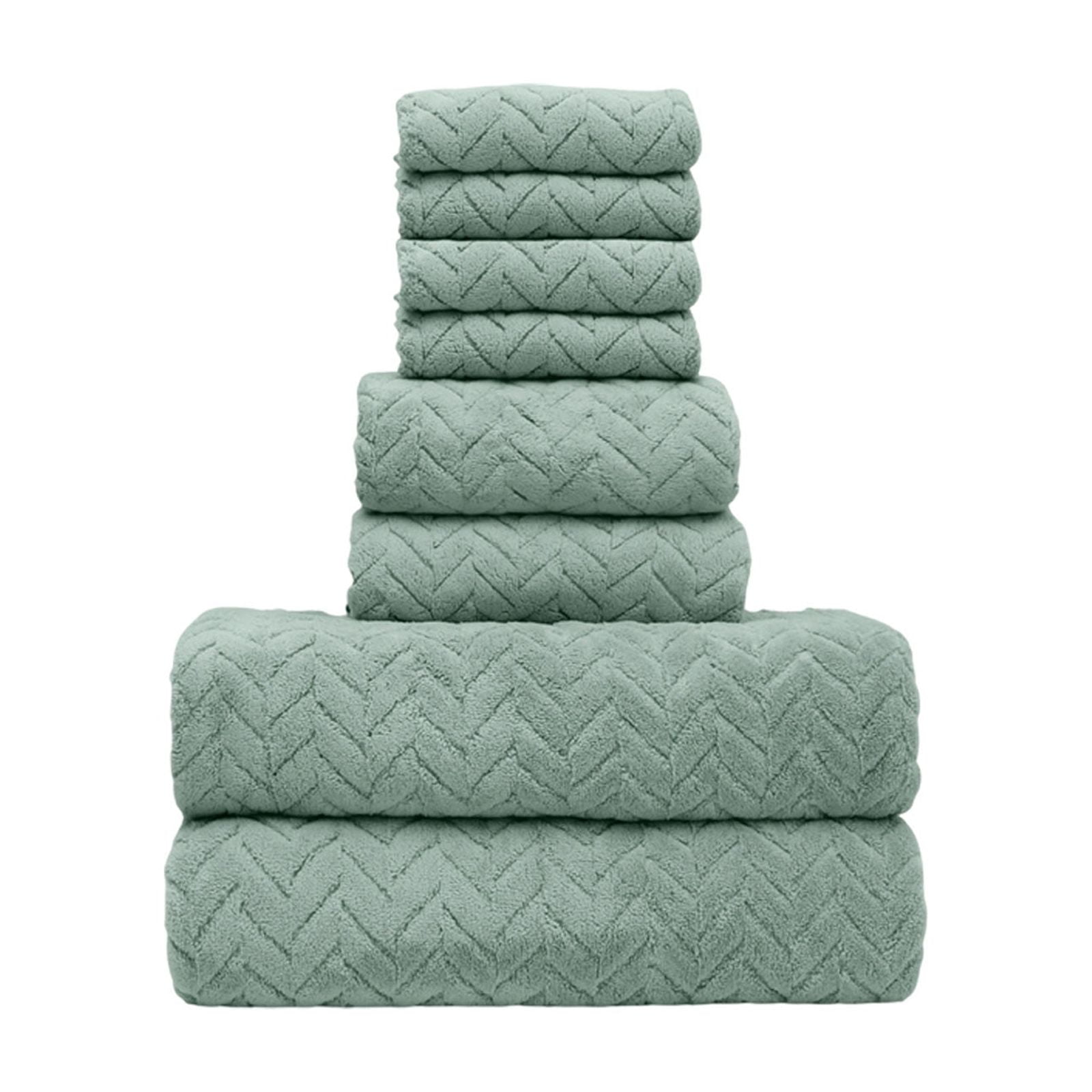 Hiroekza 8-Piece Coral Fleece Bath Towels Set for Bathroom 100% Cotton Towel Set Includes 2 Bath Towels 2 Hand Towels 4 Washcloths for Shower, Spa, Hotel & Home Bathroom Essentials Green