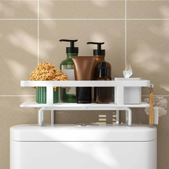 Hiroekza Above Toilet Storage Shelf Over the Toilet Storage Space Saver Bathroom Shelves Floating Shelves with Hooks Iron Wall Mounted Rack White