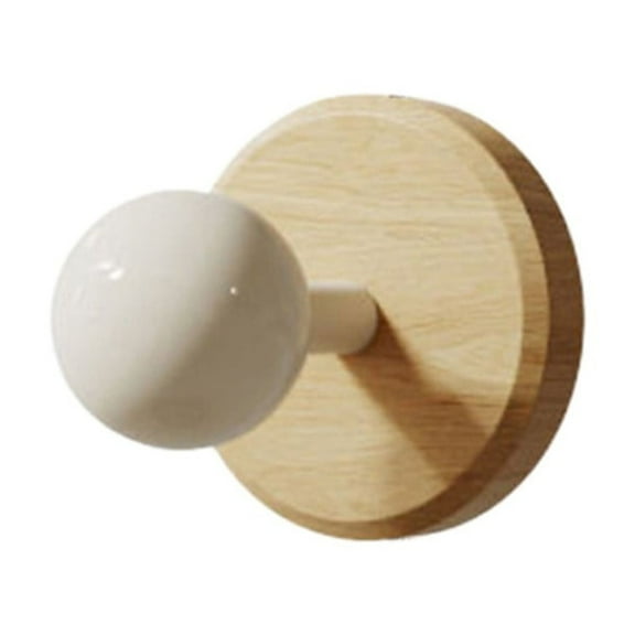 Hiroekza Adhesive Hooks Wall Mount - No Drilling Wooden Hook Heavy Duty, Strong Grip Walnut Wood Hooks for Bathroom & Kitchen, Clothes, Towels & More, Non-Marking Wall Hanging White