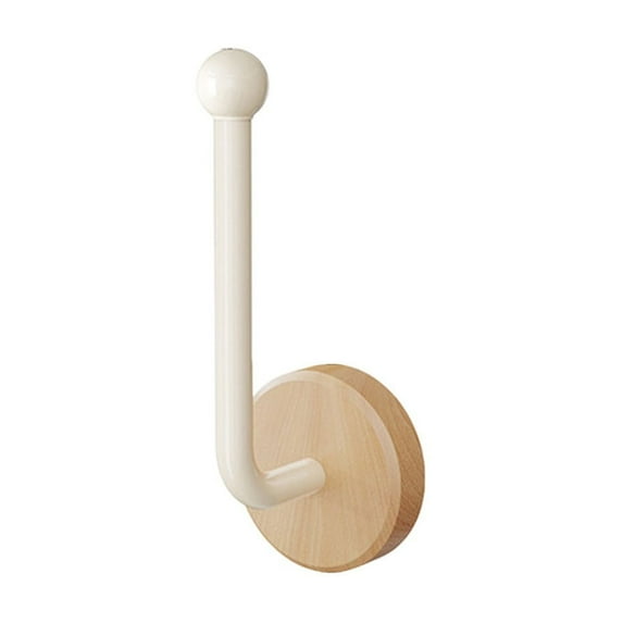 Hiroekza Adhesive Hooks Wall Mount - No Drilling Wooden Hook Heavy Duty, Strong Grip Walnut Wood Hooks for Bathroom & Kitchen, Clothes, Towels & More, Non-Marking Wall Hanging White