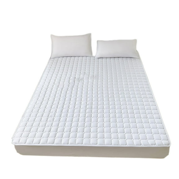 Hiroekza All-Season Queen Size Fitted Sheet Soft Cushion Non-Slip Mattress Pad - Double Bed Size (Polyester, Reactive Dyeing) White