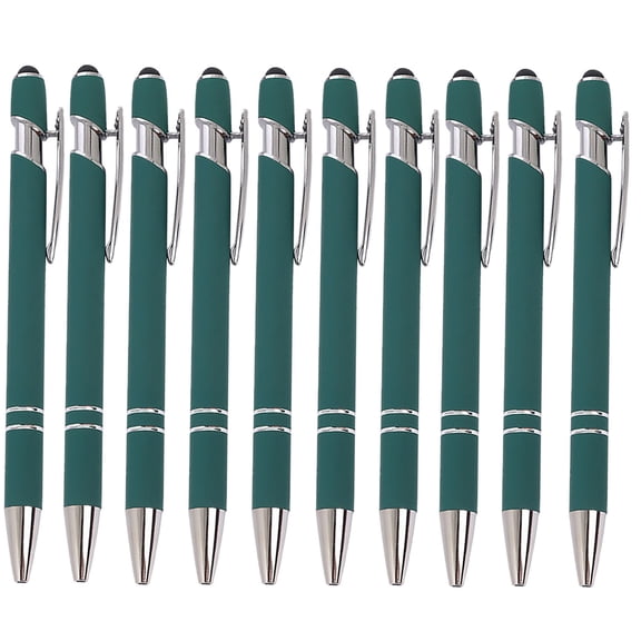Hiroekza Aluminum Ballpoint Pen with Touchscreen Tip - Metal Body, 1.5g Ink, 10pc Set for Business, Student Writing, and Screen Use Army Green