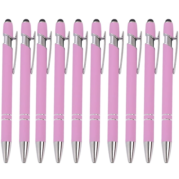 Hiroekza Aluminum Ballpoint Pen with Touchscreen Tip - Metal Body, 1.5g Ink, 10pc Set for Business, Student Writing, and Screen Use Pink
