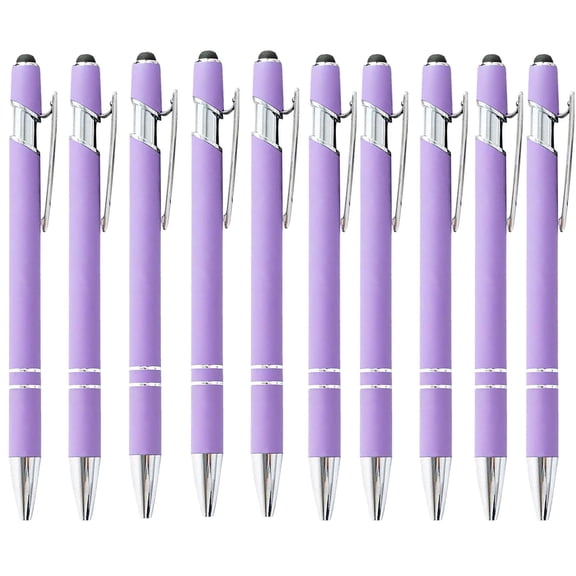 Hiroekza Aluminum Ballpoint Pen with Touchscreen Tip - Metal Body, 1.5g Ink, 10pc Set for Business, Student Writing, and Screen Use Purple