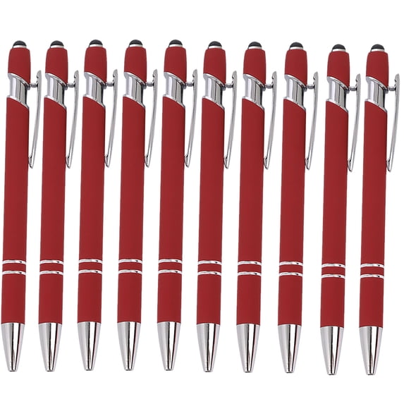 Hiroekza Aluminum Ballpoint Pen with Touchscreen Tip - Metal Body, 1.5g Ink, 10pc Set for Business, Student Writing, and Screen Use Red