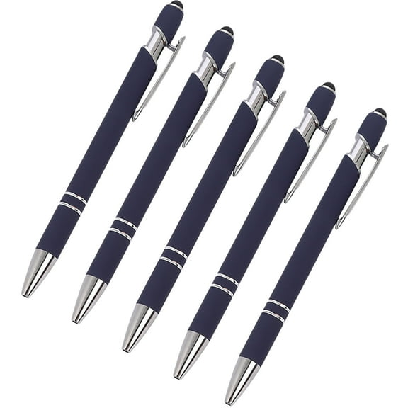 Hiroekza Aluminum Ballpoint Pen with Touchscreen Tip - Metal Body, 1.5g Ink, 5pc Set for Business, Student Writing, and Screen Use Navy