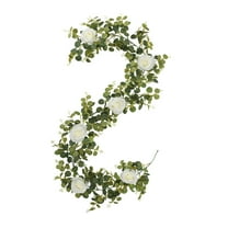 Hiroekza Artificial Flowers Garland Hanging Flower 6FT Green Plastic Fake Rose Eucalyptus leaves Rattan for Wedding Decorations Home Party Fake Flowers for Front Porch Faux Hanging Flowers Green