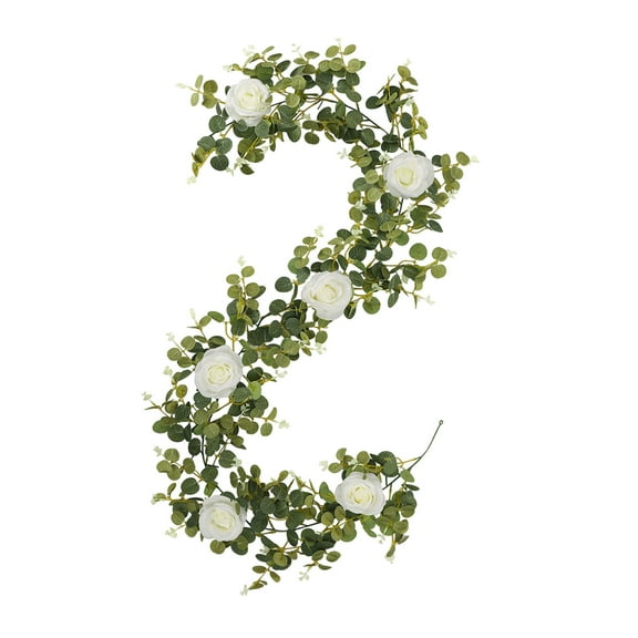 Hiroekza Artificial Flowers Garland Hanging Flower 6FT Green Plastic Fake Rose Eucalyptus leaves Rattan for Wedding Decorations Home Party Fake Flowers for Front Porch Faux Hanging Flowers Green