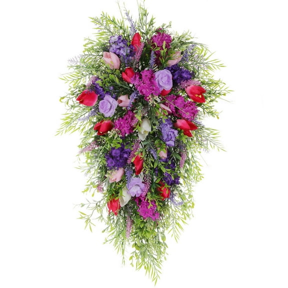 Hiroekza Artificial Hanging Flowers - Faux Tulip, Violet, Lavender & Rose Spring and Summer Fake Flower for Home Garden Outdoor Wedding Decorations Front Porch Door Wall Decoration