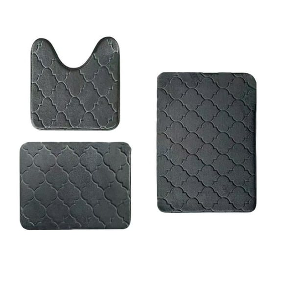 Hiroekza Bathroom Rug Set 3 Piece Set - Absorbent Non-Slip Polyester Floor Mats - Modern Style Enhances Home Decor Includes 2 Bathroom Rugs 1 U Shape Rugs Dark Gray