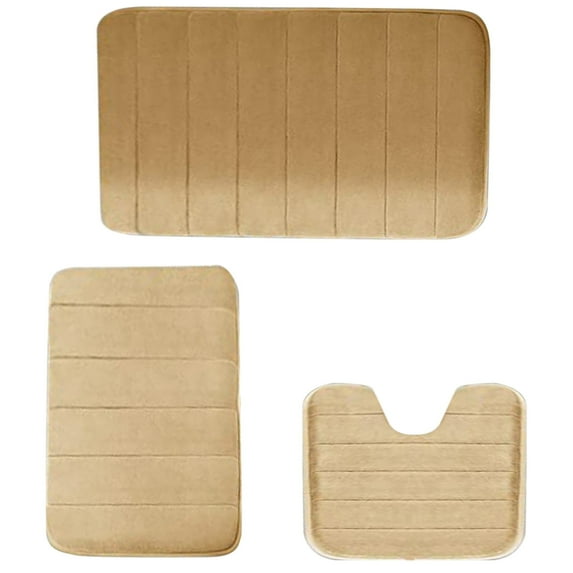 Hiroekza Bathroom Rug Set 3-Pieces Set Soft Comfortable Water Absorption Non-Slip Thick Machine Washable Khaki