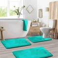 thumbnail image 1 of Hiroekza Bathroom Rug Set with Toilet Cover - 3 Piece Non-Slip Velvet Floor Mat Set - Strong Absorbent Coral Design - Complete Bathroom Accessories for Home Decor Peacock Blue, 1 of 4