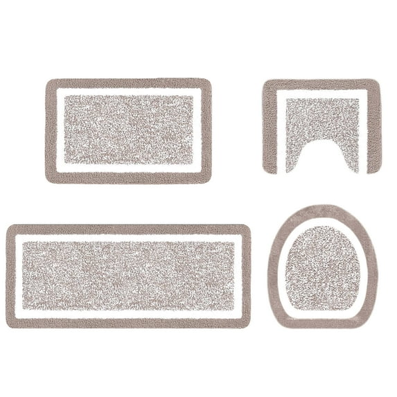 Hiroekza Bathroom Rug Set with Toilet Cover 4 Piece - Absorbent Microfiber Non-Slip Bath Rugs Washable Soft Plush Modern for Bathroom Living Room Bedroom Brown