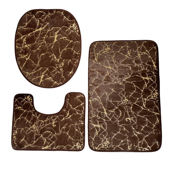Hiroekza Bathroom Rugs 3 Piece Set Non Slip Absorbent Comfortable Foot Mat - Small Rabbits Hair Hot Gold Toilet Cover Mat Carpet for Bathroom Floor Brown