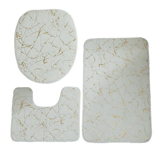 Hiroekza Bathroom Rugs 3 Piece Set Non Slip Absorbent Comfortable Foot Mat - Small Rabbits Hair Hot Gold Toilet Cover Mat Carpet for Bathroom Floor White