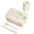 thumbnail image 1 of Hiroekza Bento Lunch Box Portable with Lid and Cup - Leakproof ABS Food Storage Container for Home, Office, School - 7.8x5.1x2.9in - Adult & Student Microwave-Proof Lunch Box Beige, 1 of 7