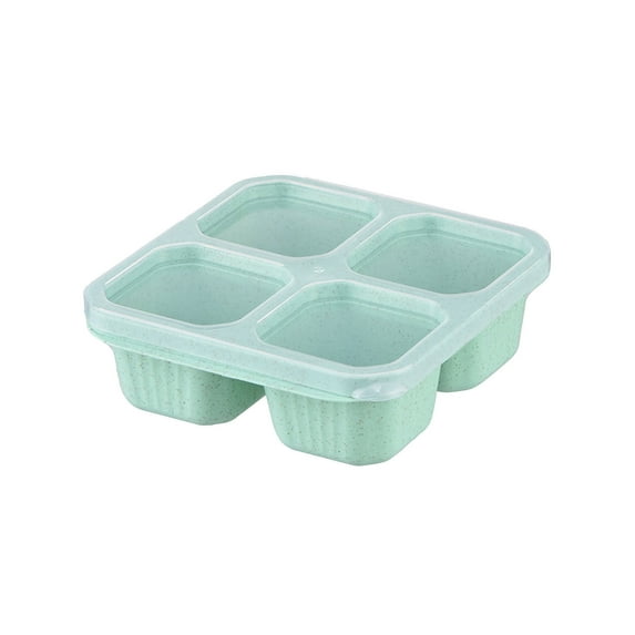 Hiroekza Bento Lunch Box - Wheat Straw 4 Compartment Food Storage Container with Transparent Lid for Adults & Women Men, Microwave-Safe, Eco-Friendly, 8.27x2.36x2.17in Green