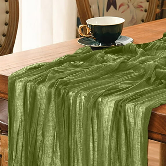 Hiroekza Boho Cheesecloth Table Runner 72 Inch Long - Gauze Table Runners for Kitchen, Dining, Table Centerpiece Decor - Cheese Cloth for Wedding Party Summer Garden Farmhouse Decorations Green
