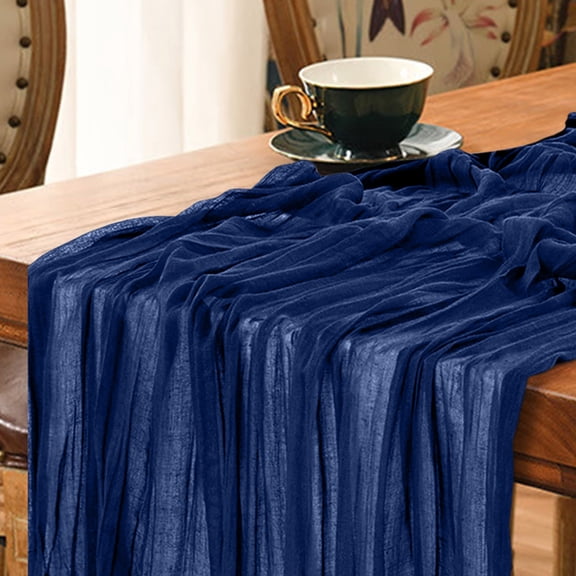 Hiroekza Boho Cheesecloth Table Runner 72 Inch Long - Gauze Table Runners for Kitchen, Dining, Table Centerpiece Decor - Cheese Cloth for Wedding Party Summer Garden Farmhouse Decorations Navy