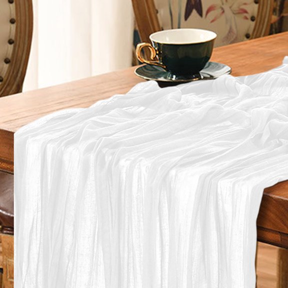 Hiroekza Boho Cheesecloth Table Runner 72 Inch Long - Gauze Table Runners for Kitchen, Dining, Table Centerpiece Decor - Cheese Cloth for Wedding Party Summer Garden Farmhouse Decorations White
