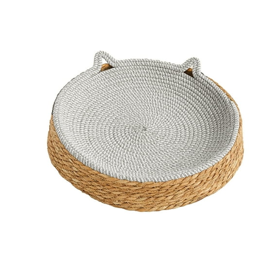 Hiroekza Breathable Rattan Round Pet Bed - Cozy & Durable Dog Mat for Relaxation 14x14in (Multiple Colors) Gray