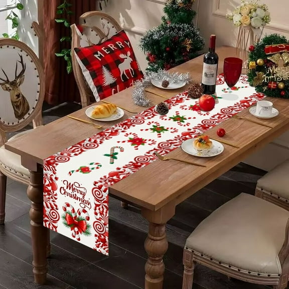 Hiroekza Candy Letter Christmas Table Runner 72 Inch Long - Waterproof Polyester Fabric Table Runners for Holiday Party Table Centerpiece Decor for Dining Party Celebration