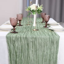 Hiroekza Cheesecloth Table Runner 118" Long - Boho Gauze Lace Table Runners for Wedding, Party Decor - Cheese Cloth Table Runner for Home Kitchen Centerpiece Sunmmer Garden Farmhouse Decor Green
