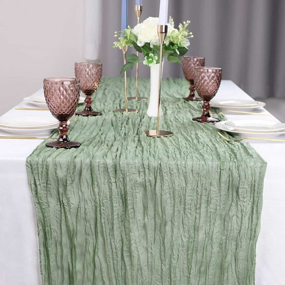 Hiroekza Cheesecloth Table Runner 118" Long - Boho Gauze Lace Table Runners for Wedding, Party Decor - Cheese Cloth Table Runner for Home Kitchen Centerpiece Sunmmer Garden Farmhouse Decor Green