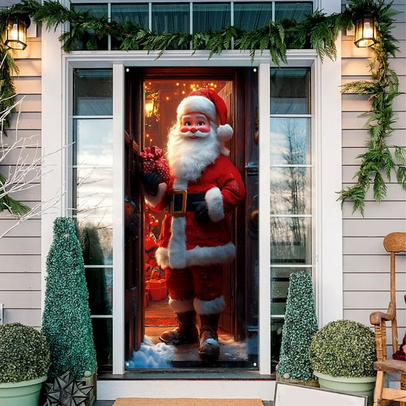 Hiroekza Christmas Decorations 35 X 71 Inch Christmas Door Cover - Santa Claus Pattern - Christmas Day Door Decoration - Festival Party Decoration Christmas Gifts