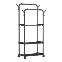 Hiroekza Coat Rack Stand with Storage Shelf Floor Standing Tree for Coats, Hats, Scarves & Handbags Plastic Organizer for Entryway, Hallway, Bedroom, Office, 3 Clothes Pole & 2 Shelf Black