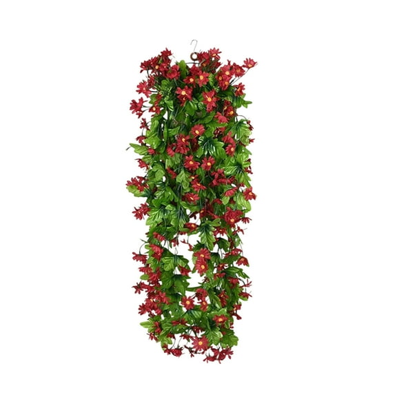 Hiroekza Daisy Artificial Hanging Flowers Garland 80cm Plastic Faux Flower Plants Fake Flowers Vines for Home Garden Outdoor Wedding Decorations Red